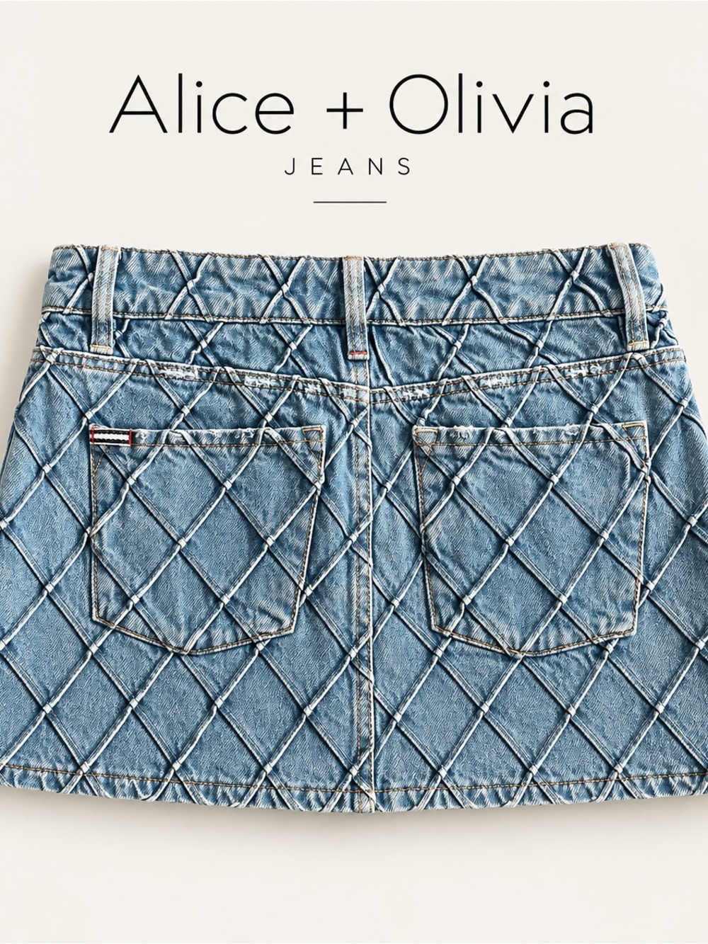 Alice + Olivia Light Blue Pearl-Embellished Quilted Denim Mini Skirt - Picture 2 of 5